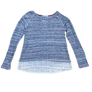 Jolt Long Sleeve Crochet Lace Top Blue & White Striped Womens Medium
